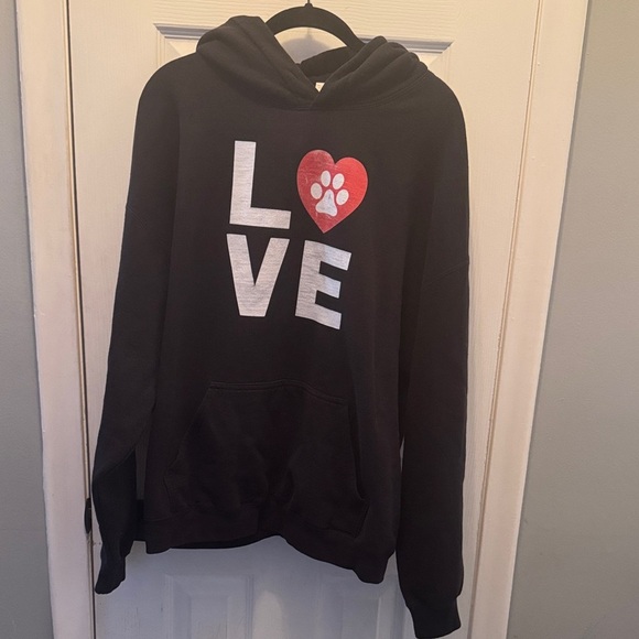 Gildan Black Hoodie with Red Love Paw Print - Picture 1 of 5
